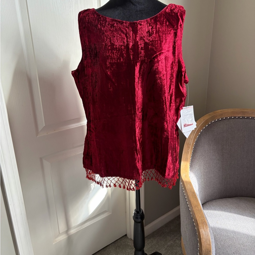 Sleeveless Velvet Top - Deep Red